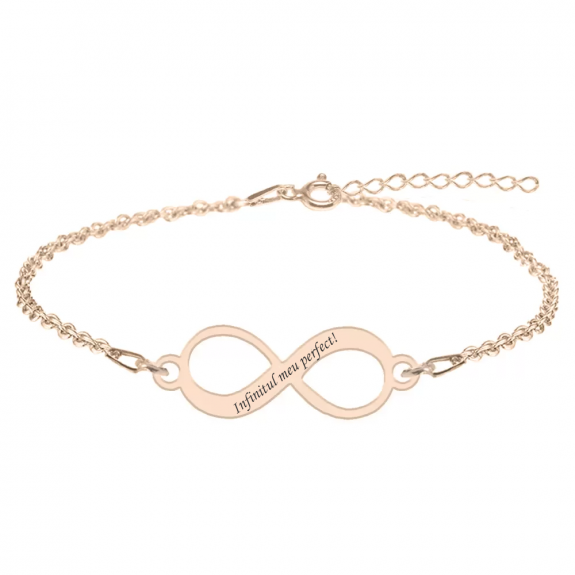 Bratara argint infinit 20 mm - personalizata cu text - placata cu aur roz Bratara argint infinit 20 mm - personalizata cu text - placata cu aur roz